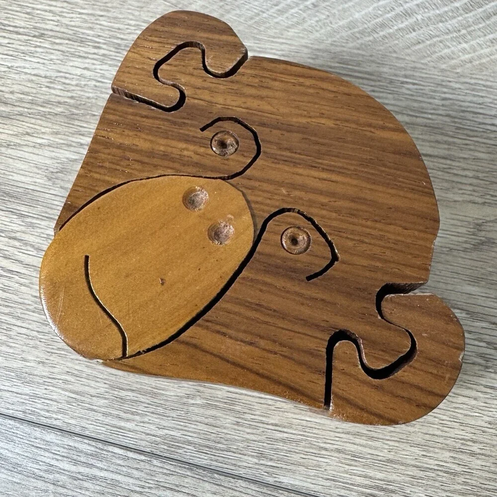 VTG Handcrafted Wooden Monkey Puzzle Trinket Box Teacher Gift Unique